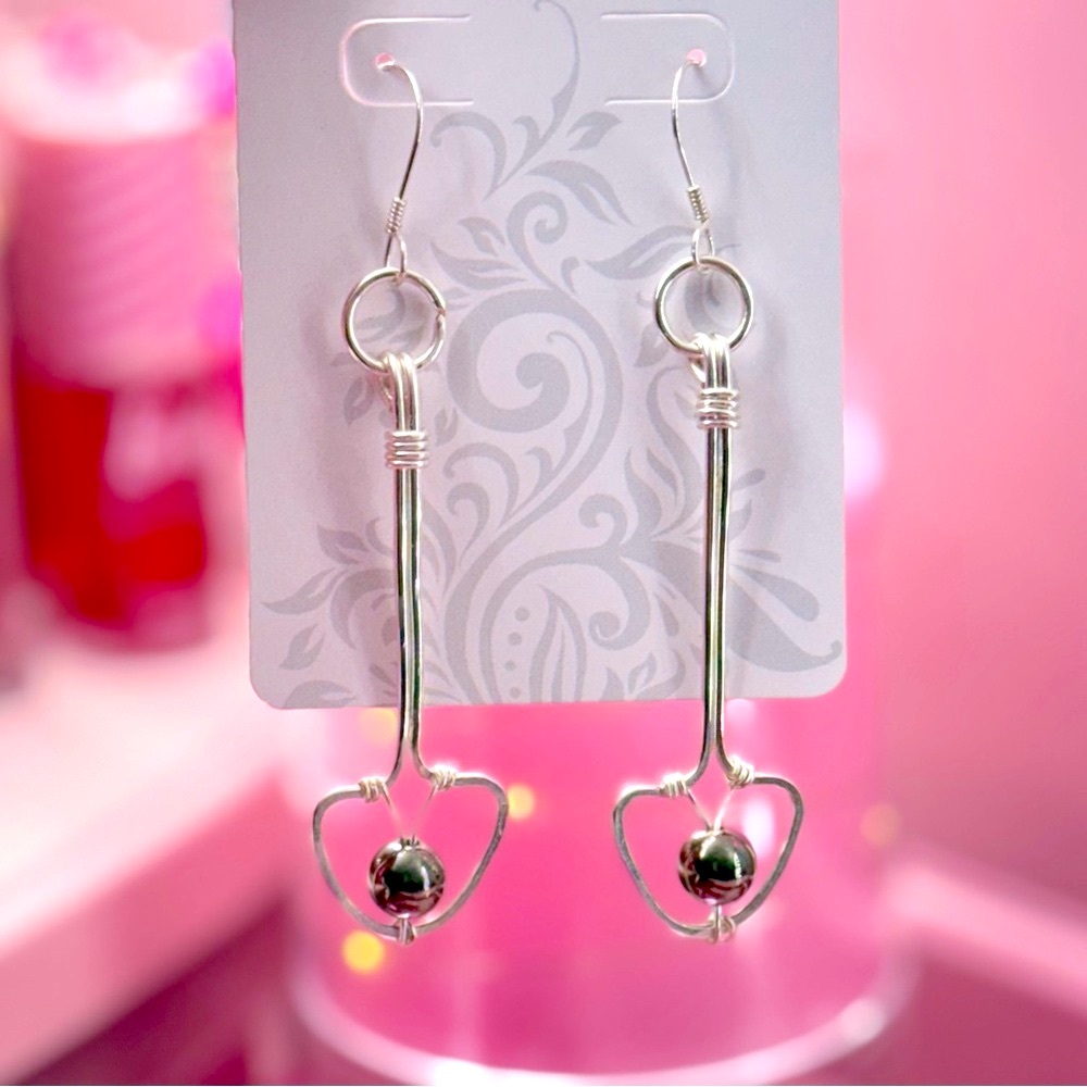 Handmade Earrings Handcrafted With Love Silver Grey Dangle Design